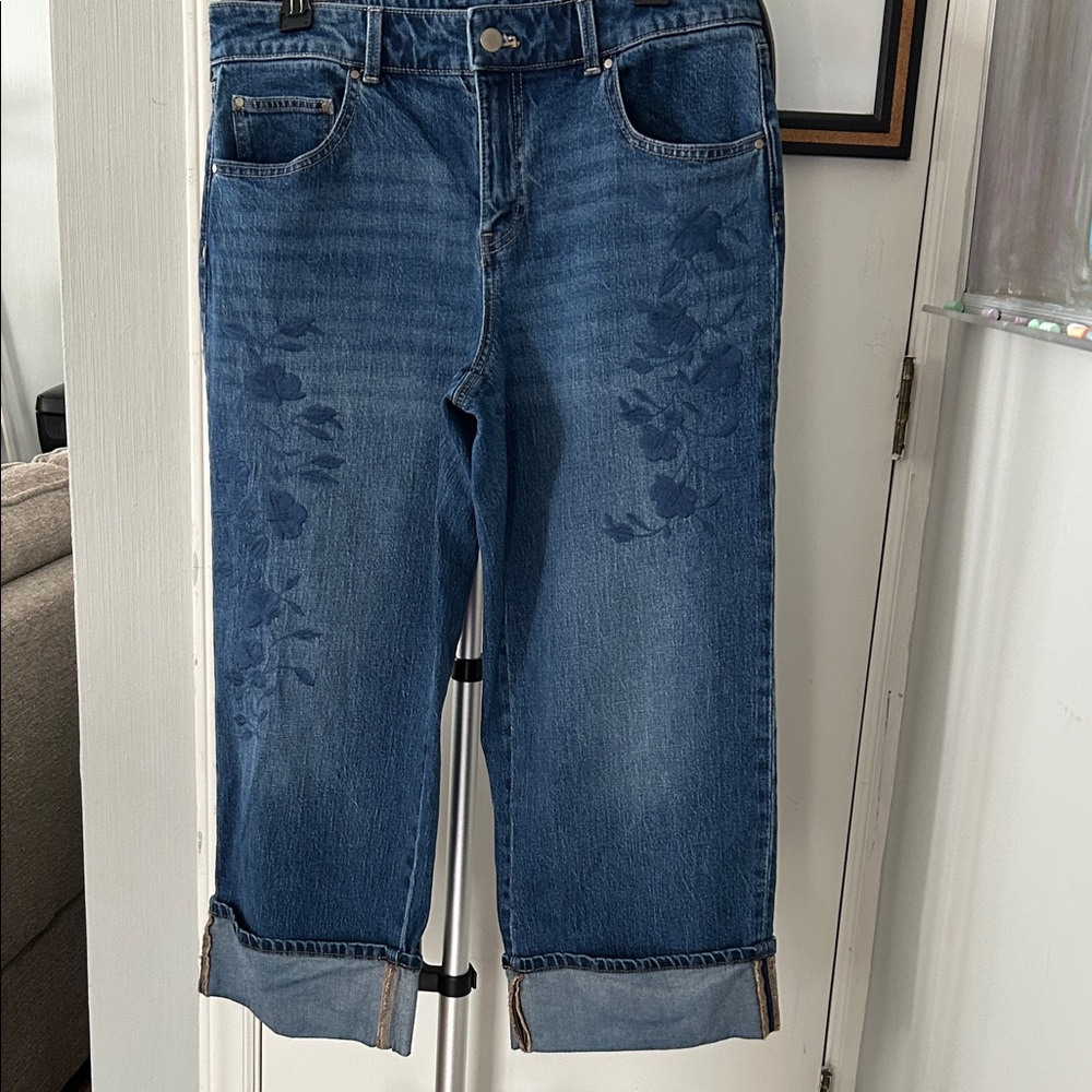 Talbots Women's Blue Cropped Jeans with Floral Design
